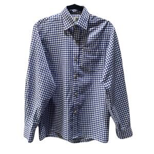 Munchen Trachten Mens Large Blue Gingham Oktoberfest Roll Tab Long Sleeve Size M